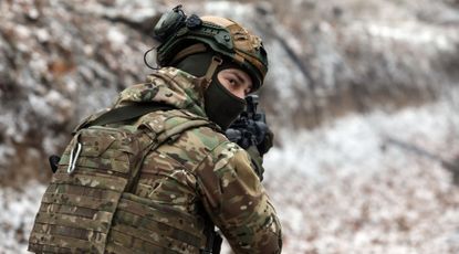 A soldier at a training ground in the Kyiv region