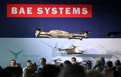 BAE Systems stand on the opening day of the Farnborough International Airshow 2024