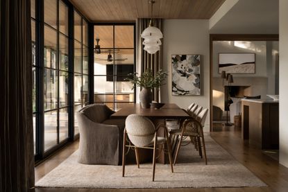 A dining room in an all-neutral palette 