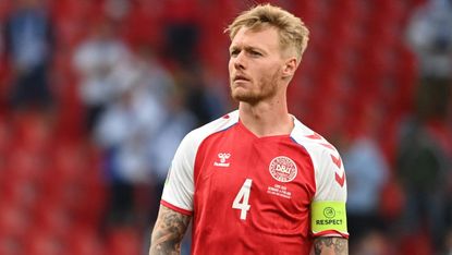 Denmark captain Simon Kjaer in action against Finland at Euro 2020 