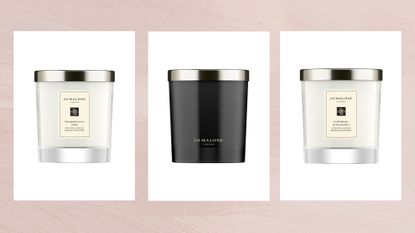 Collage of three of the best Jo Malone candles featured in woman&amp;home&#039;s guide (left to right): Pomegranate Noir, Velvet Rose &amp; Oud and Lime Basil &amp; Mandarin 