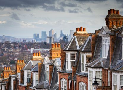 The red brick Victorian row houses of Muswell Hill with panoramic views across to the skyscrapers and financial district of the city of London