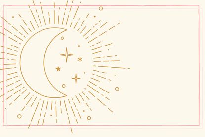 a illustration showing a golden sun and moon with a pink border 