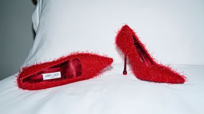 Jimmy Choo Ixia 95 Ruby Red Tinsel Pumps