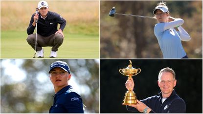 Jordan Spieth lines up a putt, Nelly Korda and Charley Hull walk the fairway, Luke Donald holds the Ryder Cup