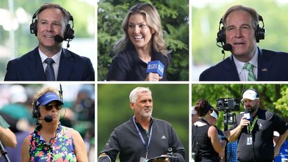 Images of the CBS Sports golf broadcast team