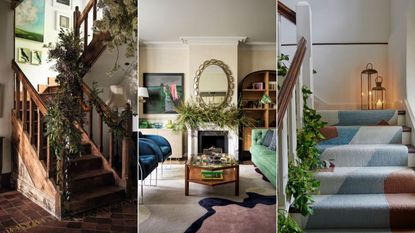 Garlands on staircase and on mantelpiece