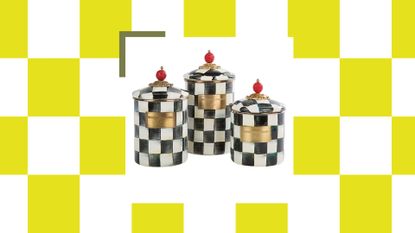 Mackenzie-Childs sale canisters in Courtly Check