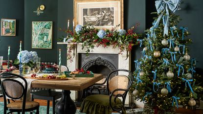 Christmas dining room with table and chairs