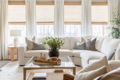 cream corner sofa in neutral living room