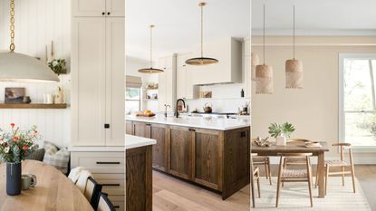 warm light beige paint used in kitchen and a dining room 