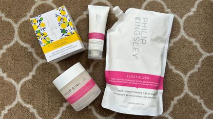 Flatlay of all Philip Kingsley Elasticizer treatment sizes