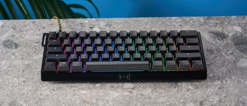 Photograph of the Wooting 60HE+ gaming keyboard