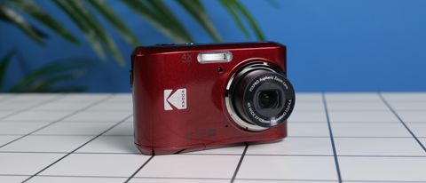 A cherry red Kodak PIXPRO FZ45 compact digital camera