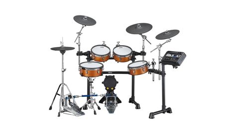 Shot of the Yamaha DTX8K-M electronic drum set on a white background