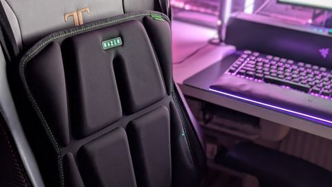 A Razer Freyja cushion set up on a Secretlab Titan gaming chair.