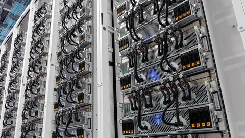 Rows of AI server racks in a data center