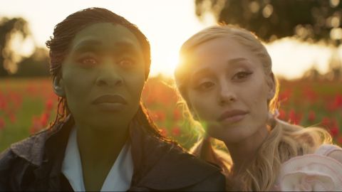 Cynthia Erivo as Elphaba and Ariana Grande as Glinda in Wicked