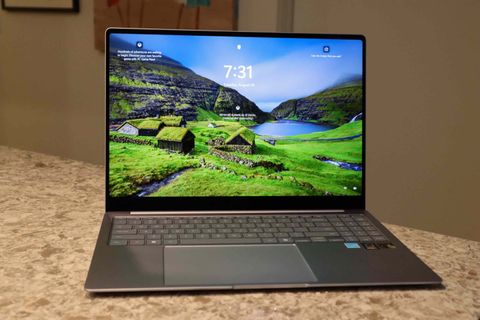 Samsung Galaxy Book4 Edge laptop resting on a countertop