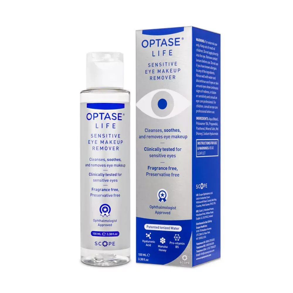 Optase Life Sensitive Eye Makeup Remover - Gentle Ionized Cleanser - Preservative Free - 100ml