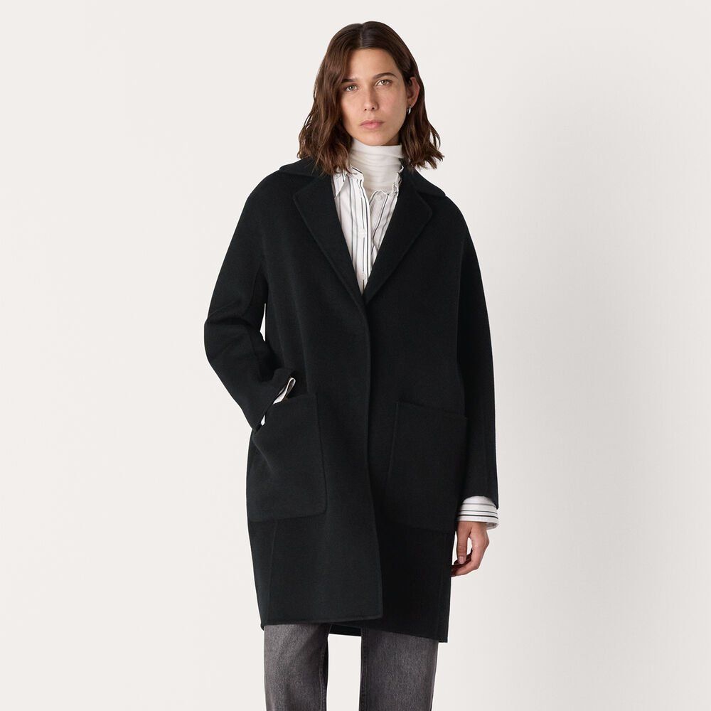 Black Cassie Double Face Pocket Coat