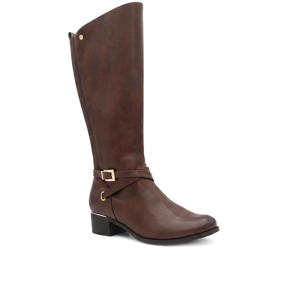 Stretch Back Buckle Detail Long Boots