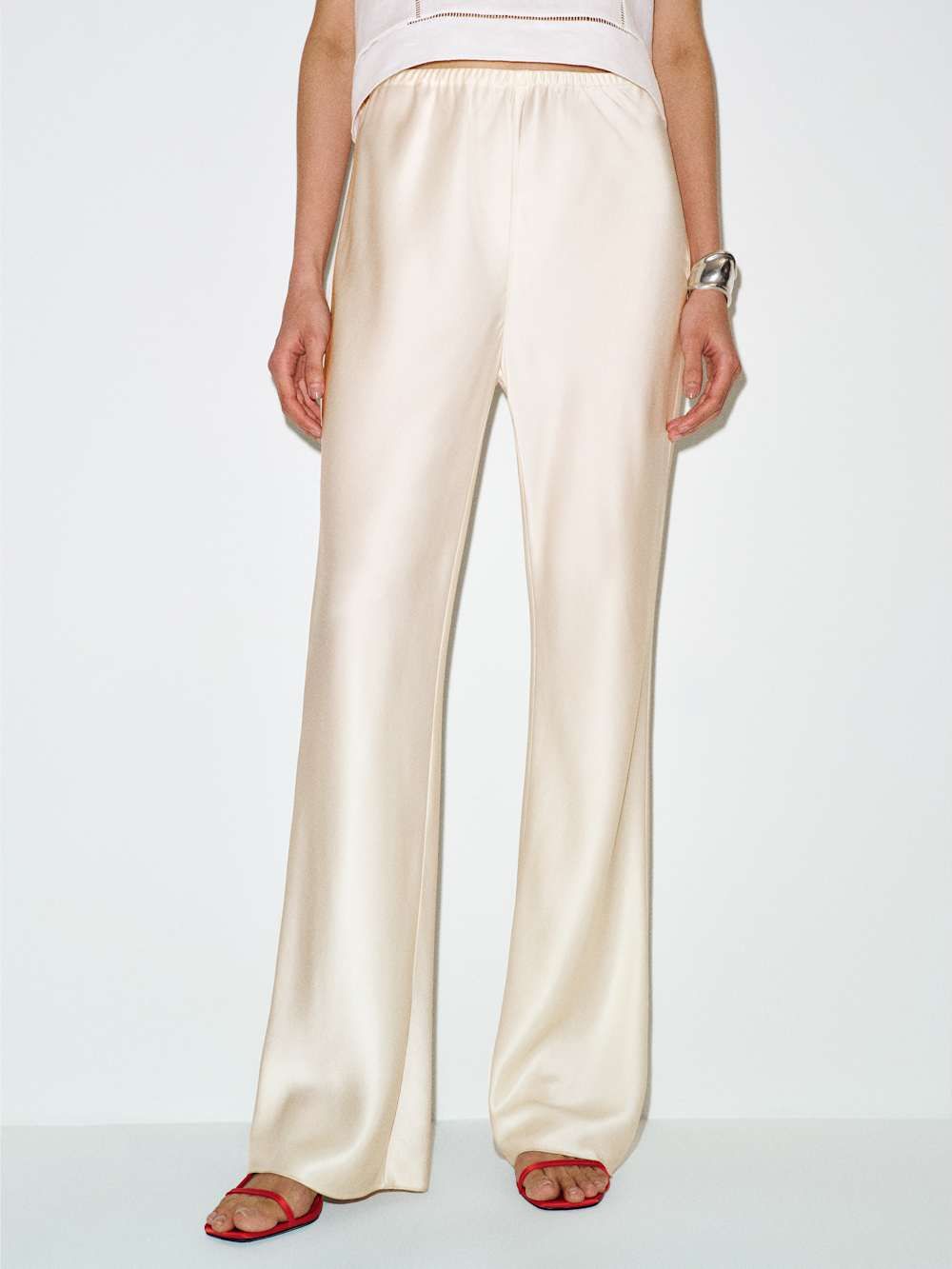 Gale Satin Mid Rise Long Pant