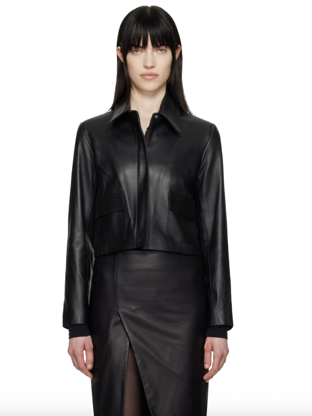 Nour Hammour, Black Bleeker Cropped Leather Jacket