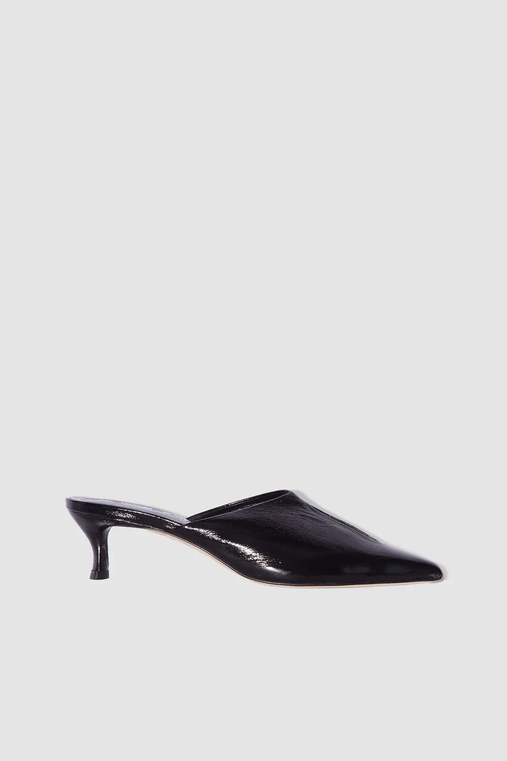 By Far, Luciana Black Glossed Nappa Leather Mule