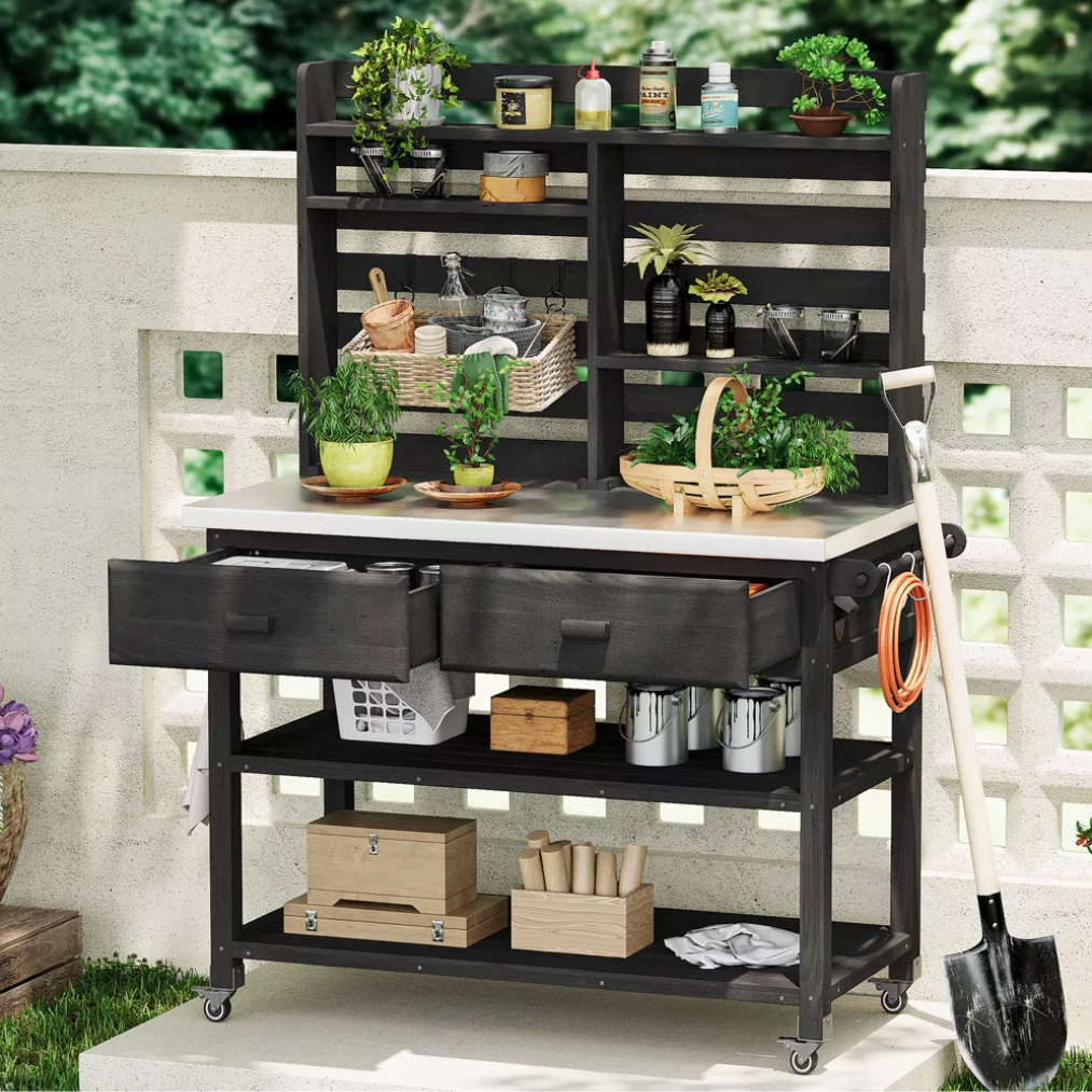 Outdoor Potting Bench With Stainless Steel Top