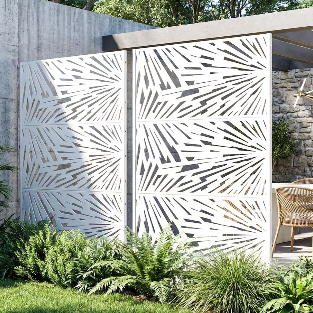 1-Piece 72"x47" White Galvanized Steel Privacy Screen Outdoor and Indoor Divider With Freestanding Decorative Privacy Screen