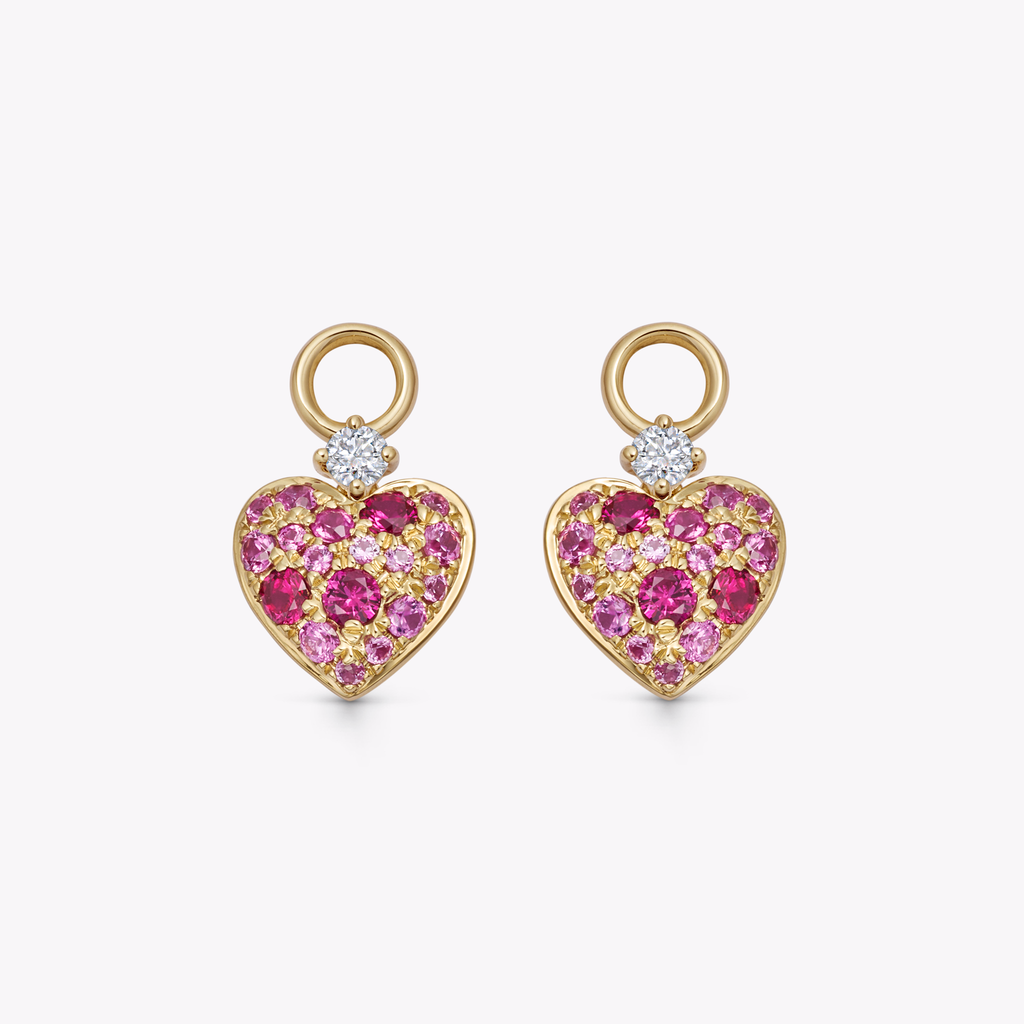 Pink Sapphire, Ruby and Diamond Heart Detachable Drops