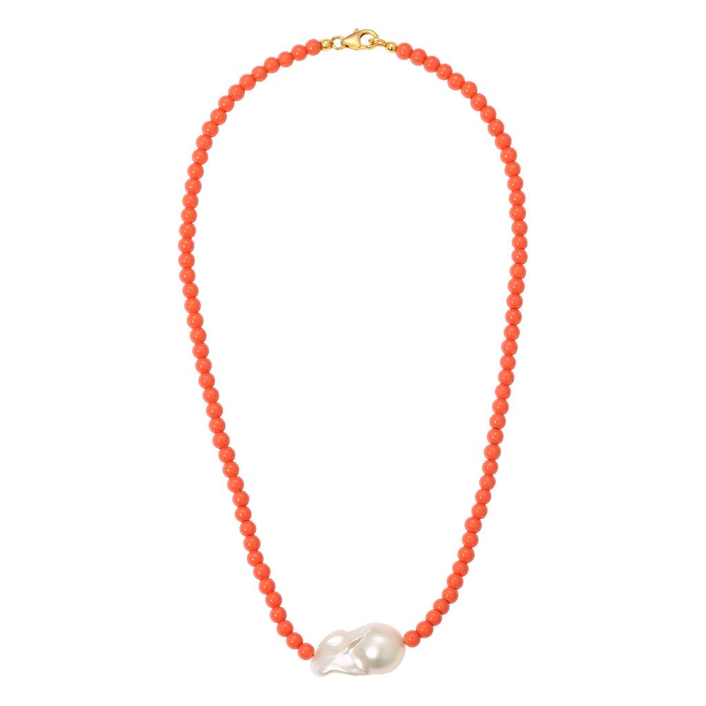 Coral Beaded Pearl Choker