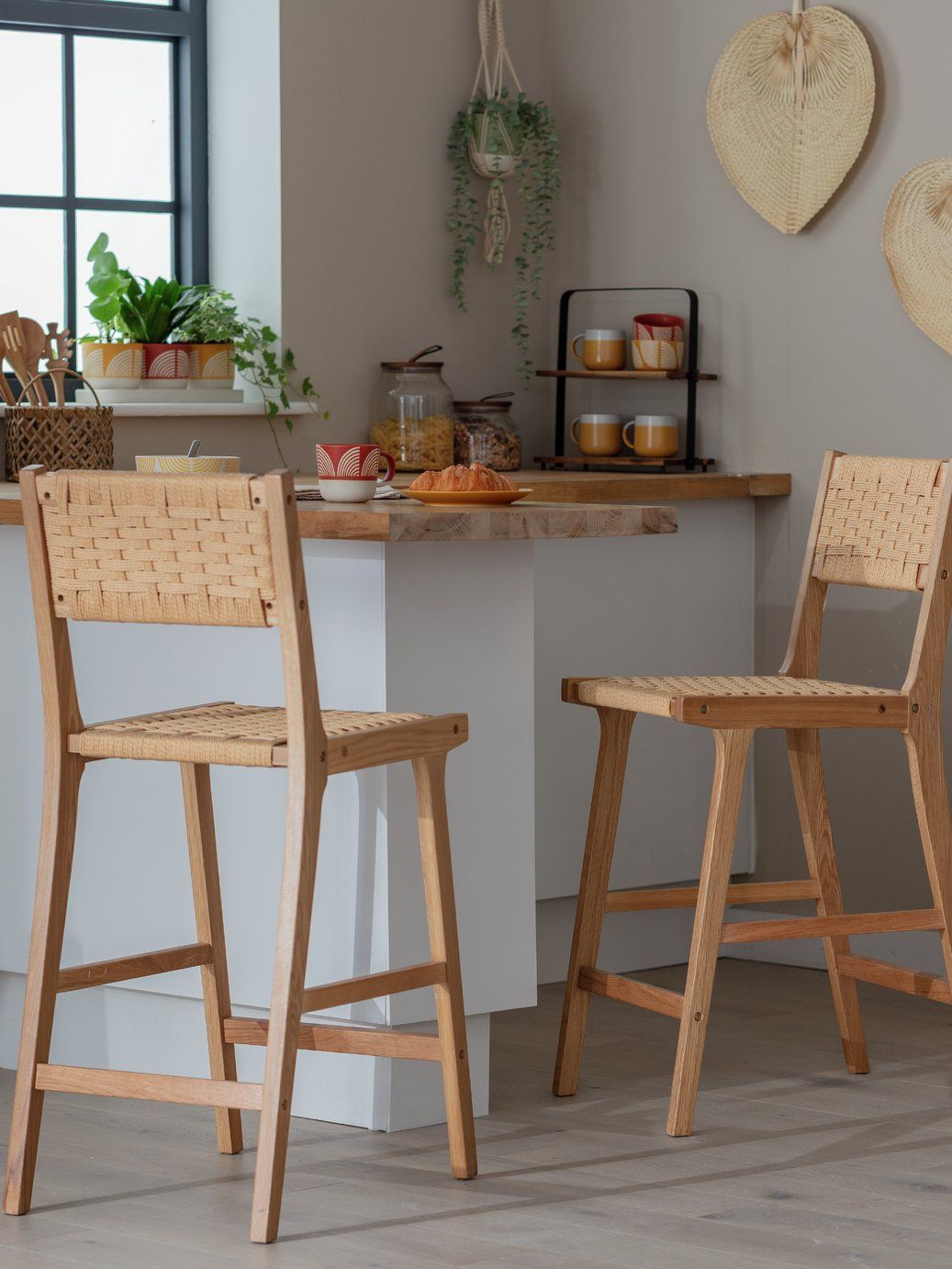 Habitat Faro Pair of Woven Oak Bar Stools - Natural