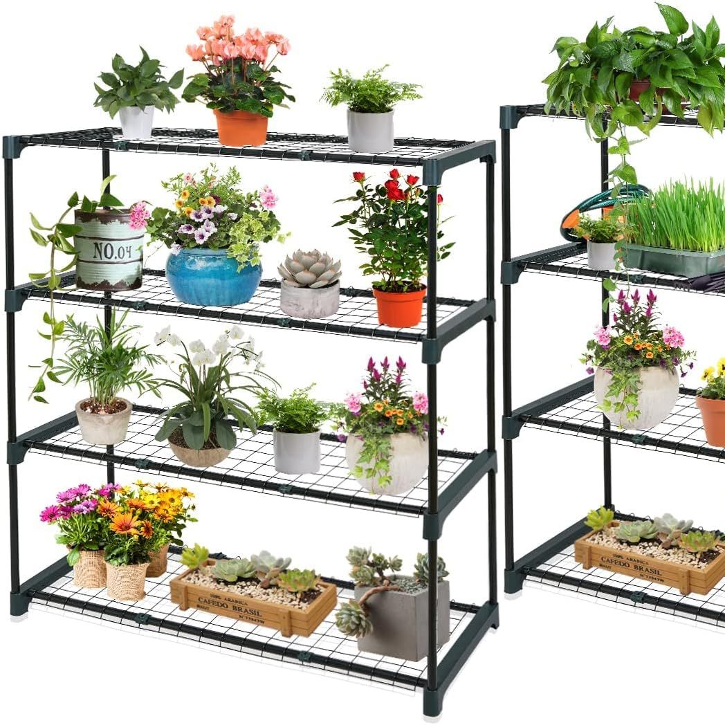 Eagle Peak Greenhouse Shelving Staging Double 4 Tier, Outdoor/indoor Plant Shelves, 35&quot;x12&quot;x42&quot;, Green