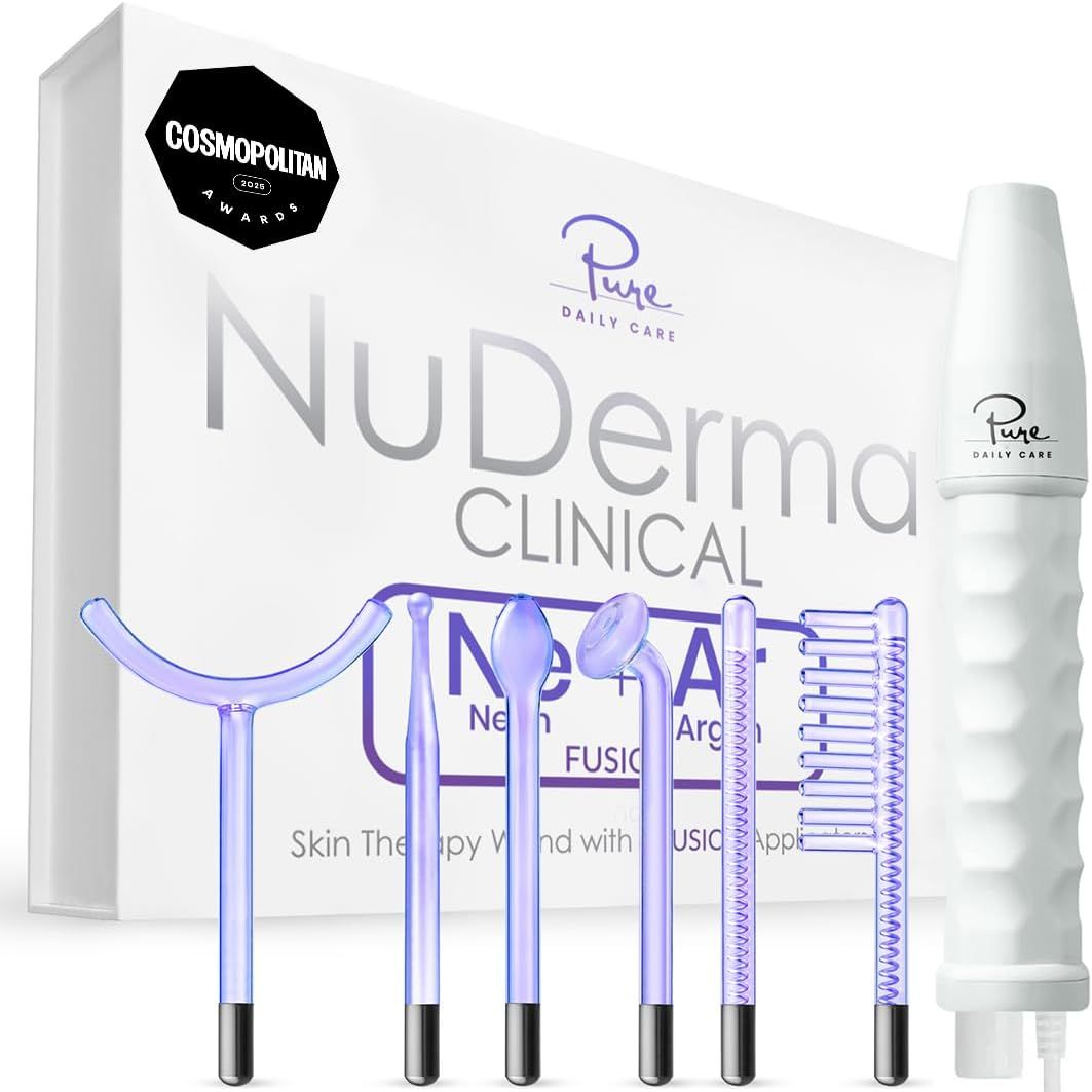 Pure Daily Care Nuderma Clinical Portable Skin Therapy Wand, Machine With 6 Fusion Neon + Argon Wands &amp;ndash; Anti Aging - Clarifying - Skin Tightening &amp;amp; Radiance - Wrinkle Reducing