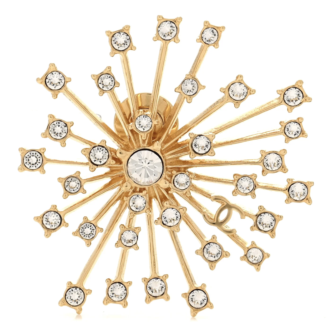 Metal Strass Starburst CC Brooch Gold