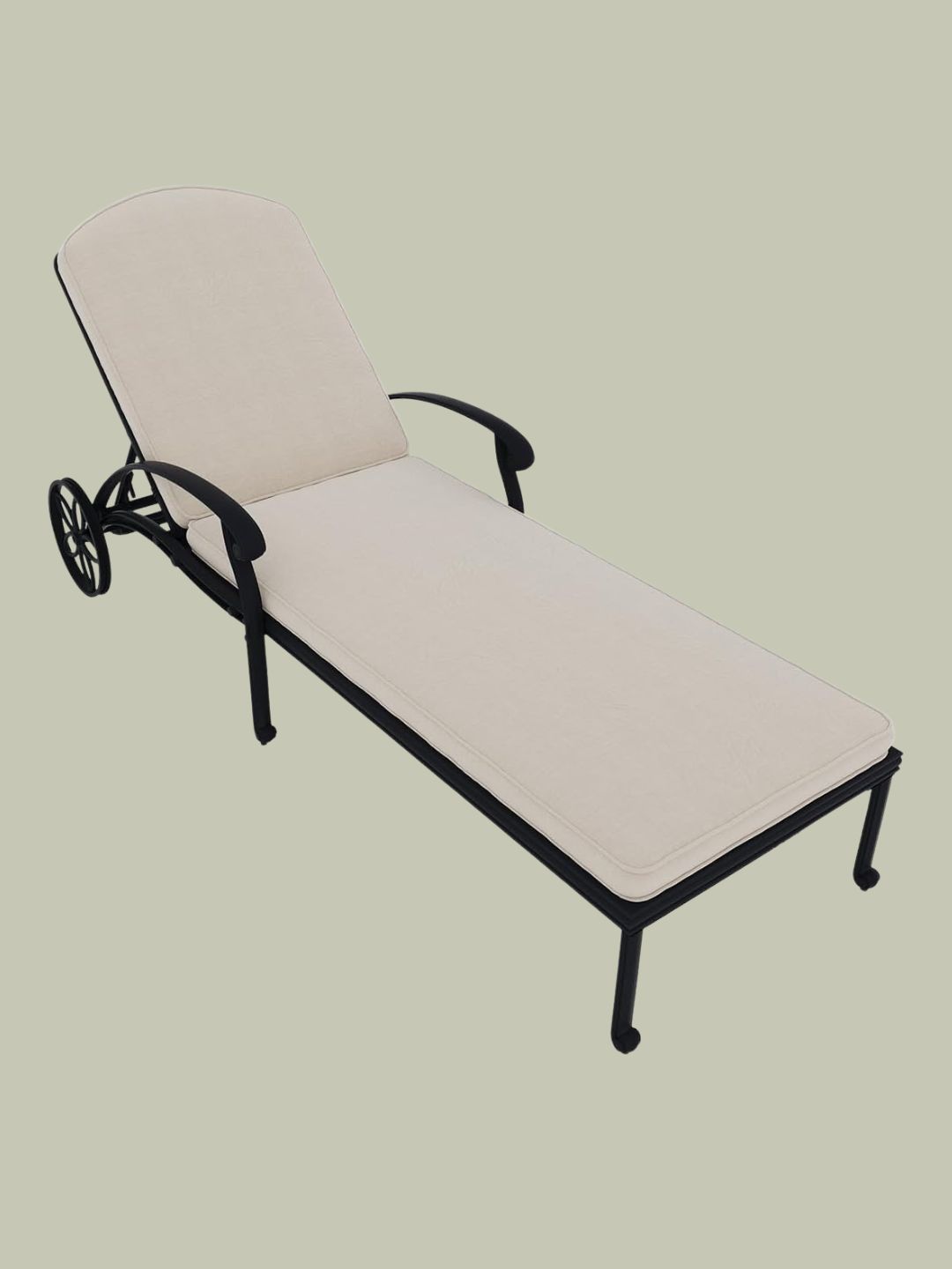 CHARLES BENTLEY, Cast Aluminium Sun Lounger Recliner With Beige Cushion - Black