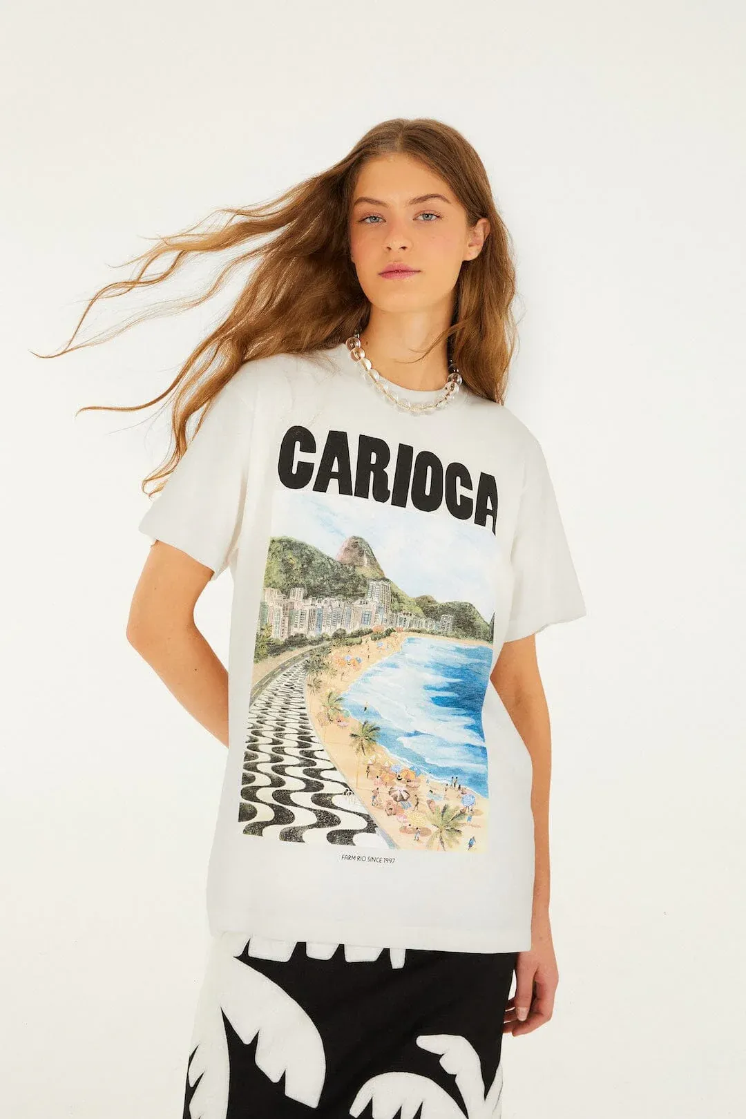 Farm Rio Active, Off-White Landscape Carioca Relaxed T-Shirt