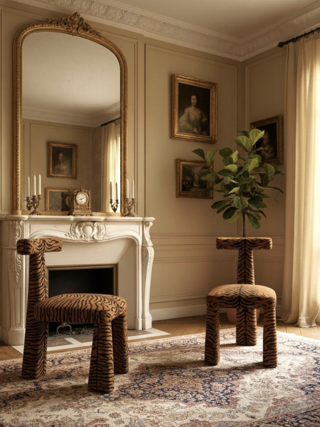 modern chairs in traditional living space