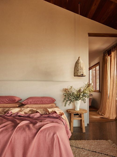 Pink Clay & Terracotta 100% French Flax Linen Bedding Bundle