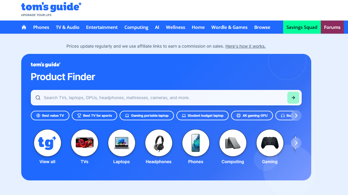 Tom's Guide's deal finder