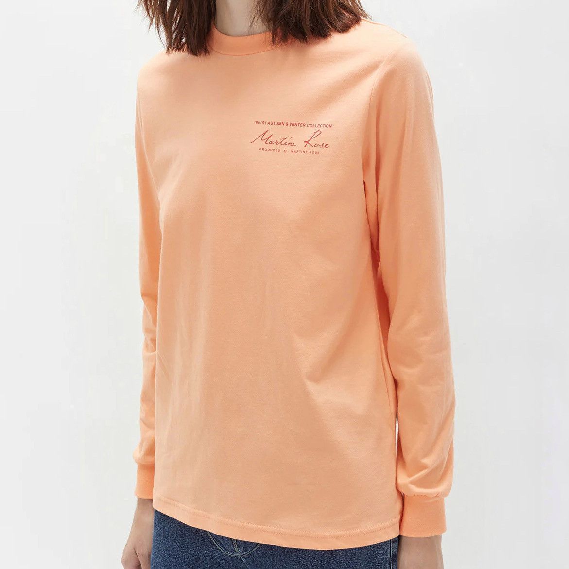 Martine Rose Orange Peach Cotton Long Sleeve Logo Tee