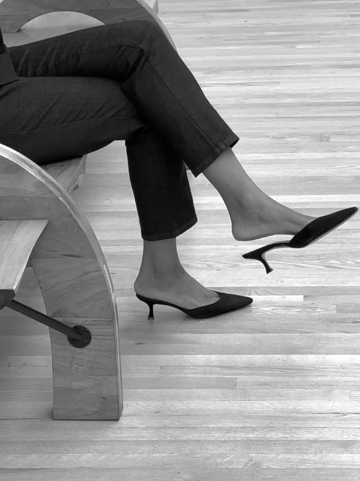 Side view of Maya Moore's kitten-heel mules