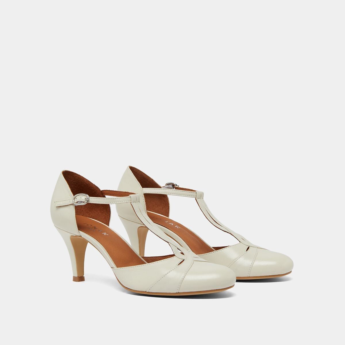 Vermeil Leather T-Bar Heels, Made in Europe