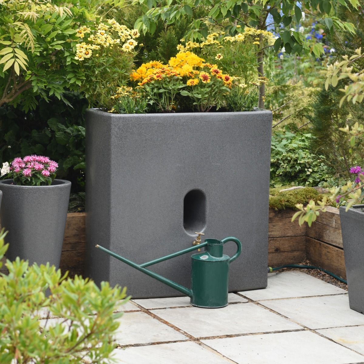 375 Litre Oasis Water Butt Planter - Millstone Grey Original Organics