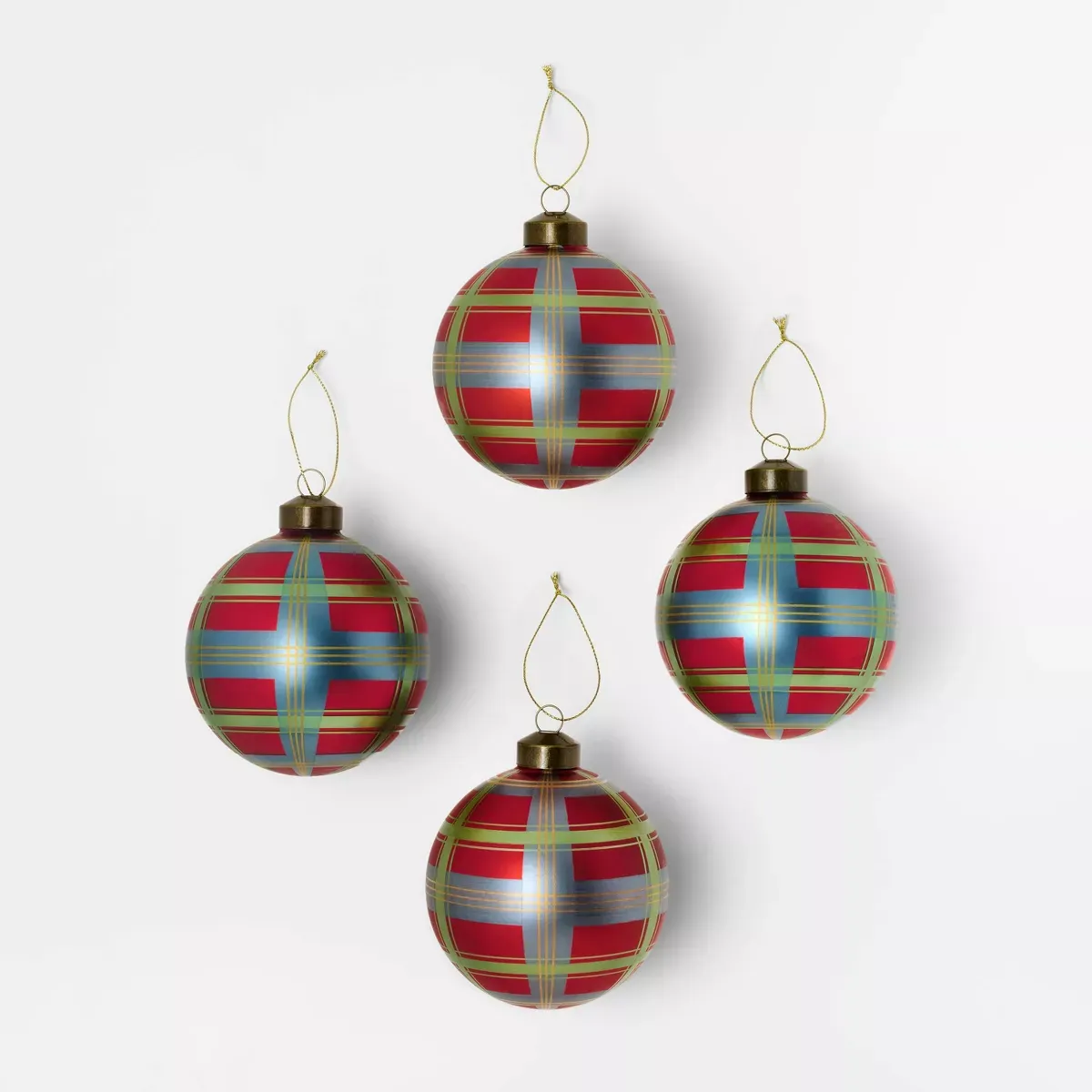 Set of 4 Plaid Glass Christmas Ornaments - Thresholdu0026#8482; Designed With Studio Mcgee