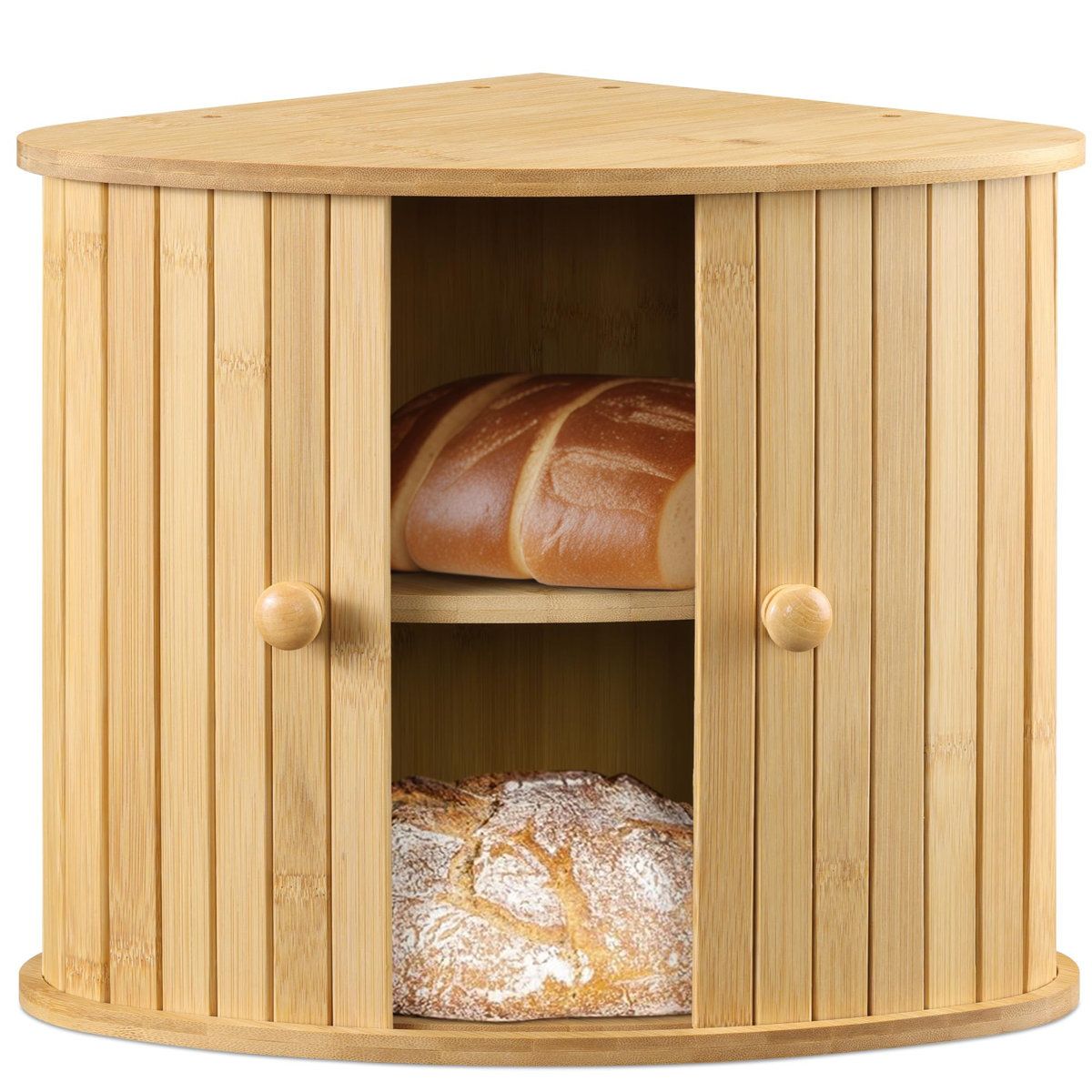 Gracie Oaks Wooden Bread Box - Countertop Kitchen Farmhouse Corner Wood Breadbox Container With Sliding Doors | Wayfair