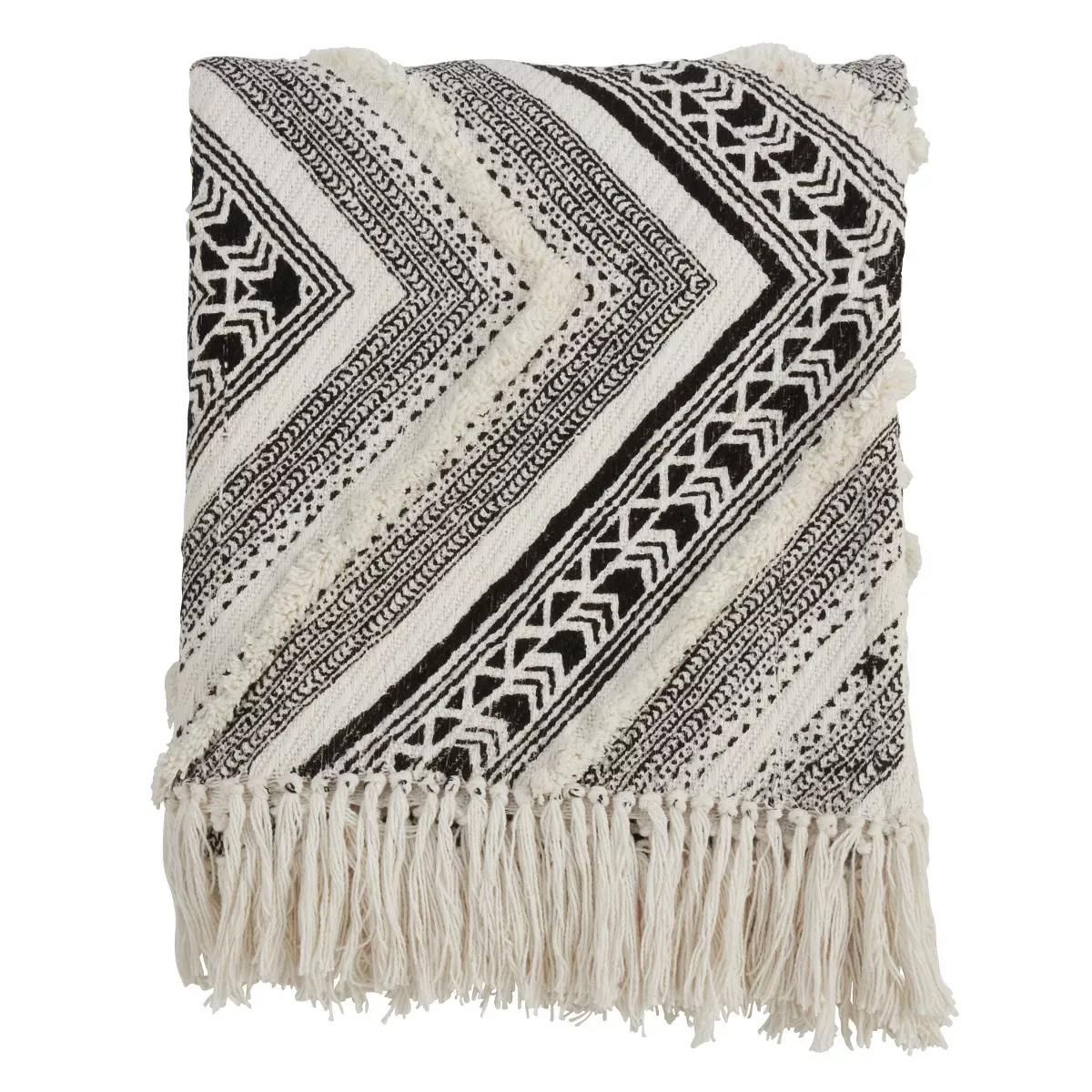 50u0026#34;x60u0026#34; Embellished Diamond Cotton Throw Blanket Black - Saro Lifestyle: Bohemian Style, Machine Washable