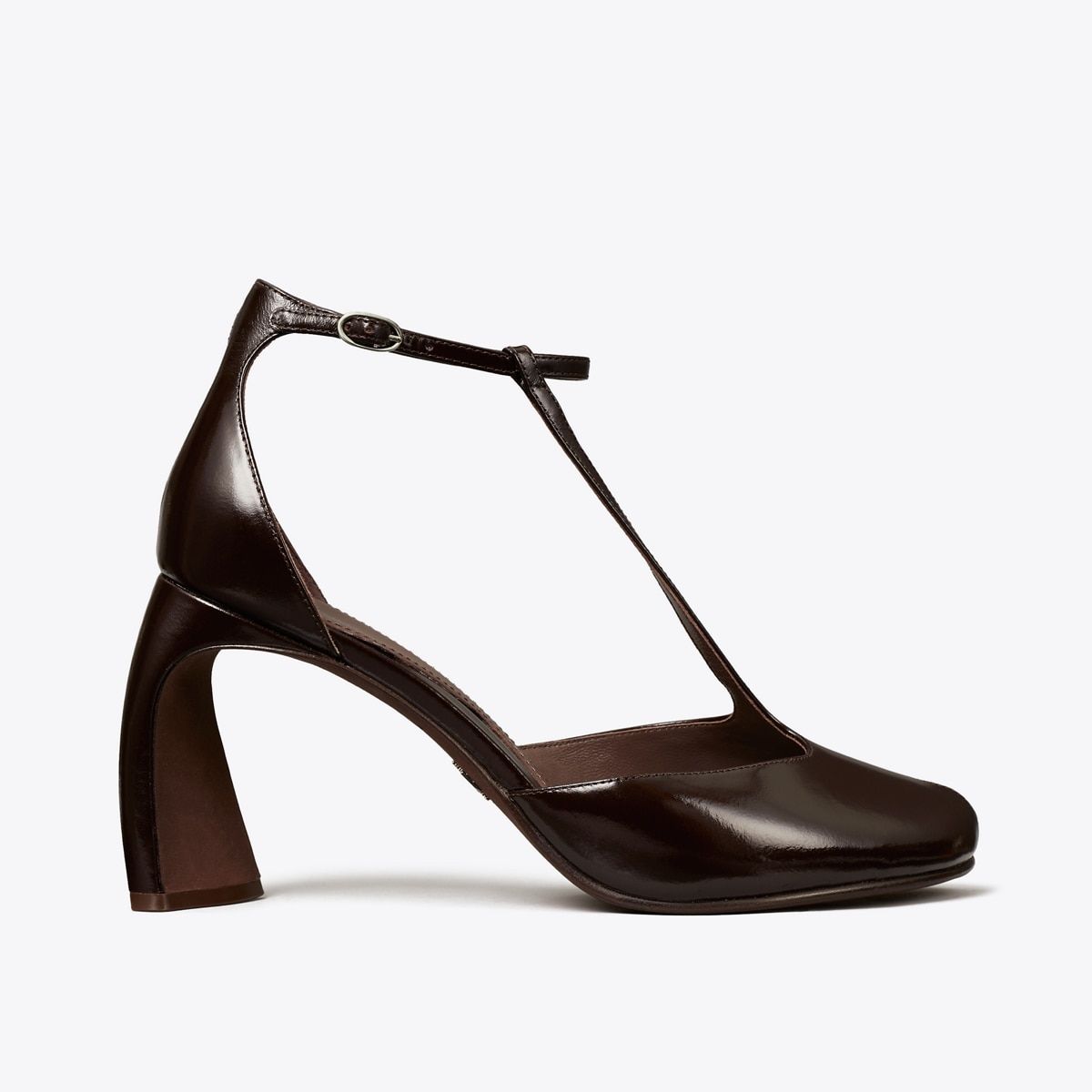 Peep-Toe T-Strap Heeled Sandal in Brown, Size 9.5